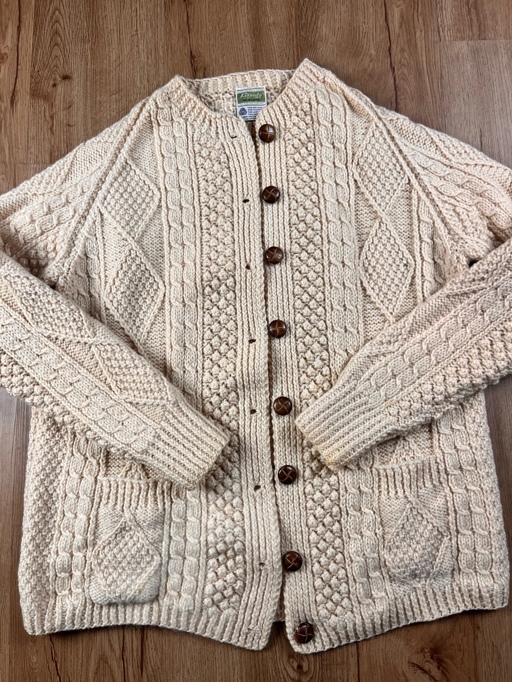 Kennedy of Ardara Irish Aran Cardigan 100% Pure Wool Cable Knit Cream Sweater - Picture 3 of 11